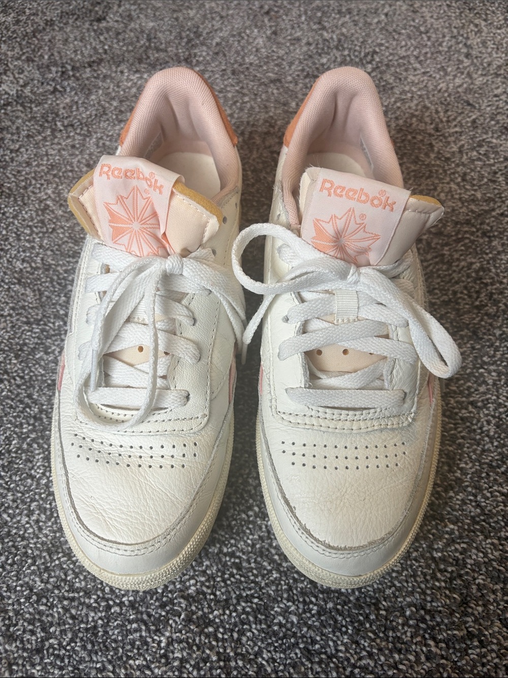 Reebok White Leather Sneakers with Pink Accents